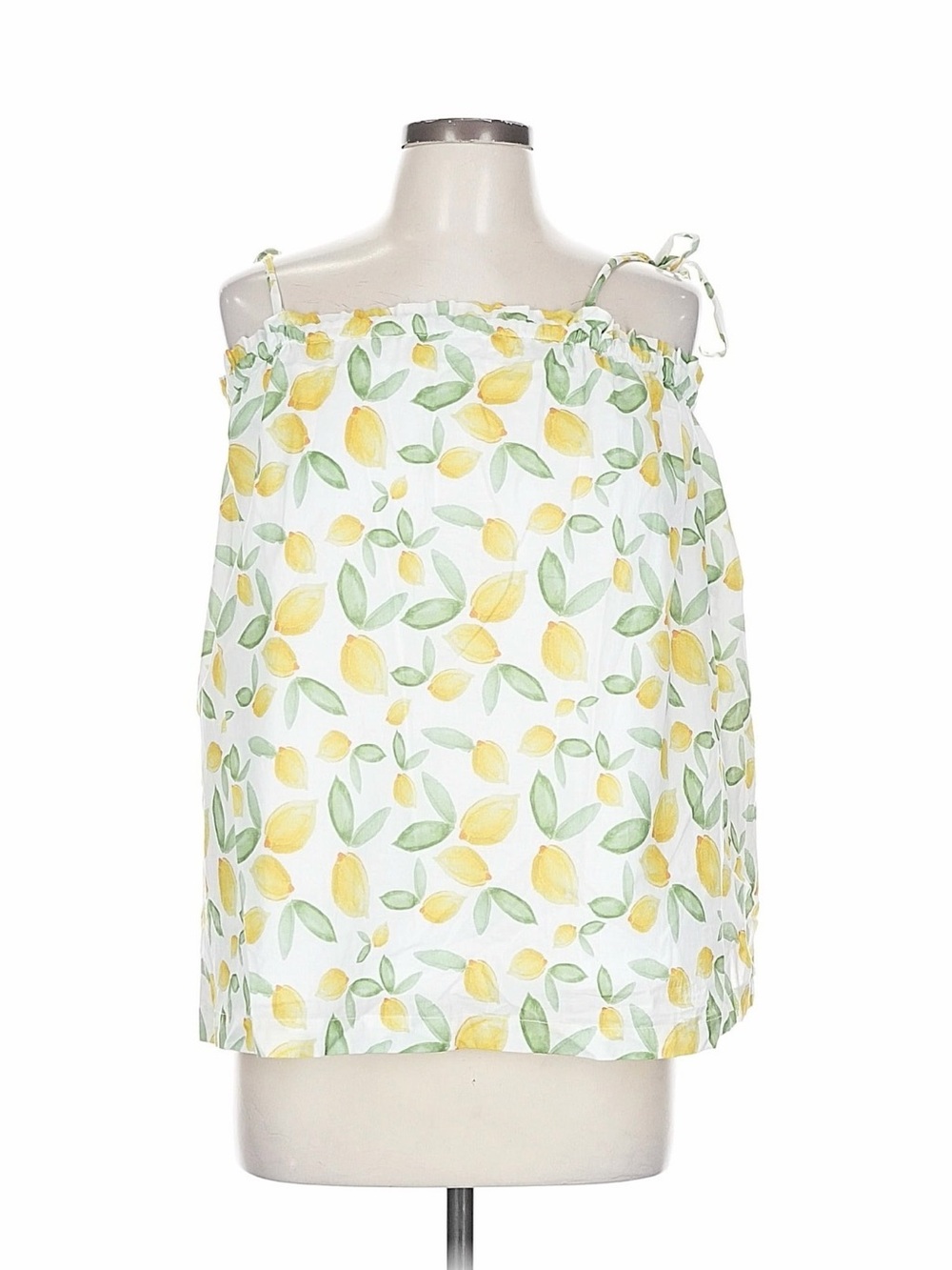 Lemon-Print Tie-Strap Camisole Top - White/Yellow/Green